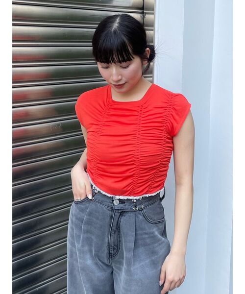 MURUA（ムルーア）の「ランダムシャーリングトップス（Tシャツ/カットソー・レディース・オレンジ/ブラック・FREE）」の19枚目の写真