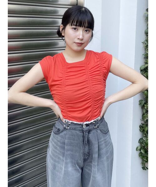 MURUA（ムルーア）の「ランダムシャーリングトップス（Tシャツ/カットソー・レディース・オレンジ/ブラック・FREE）」の18枚目の写真