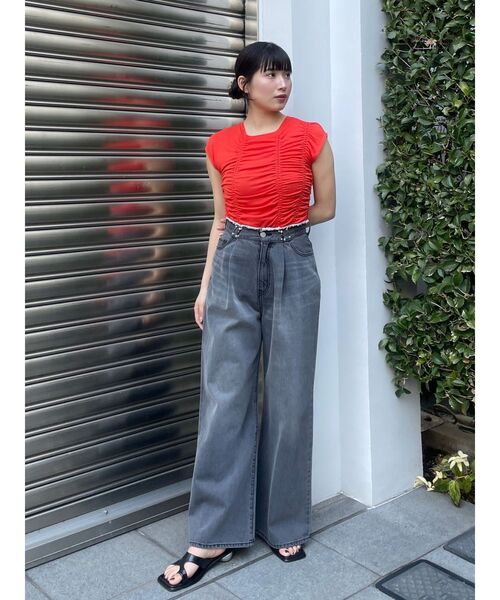 MURUA（ムルーア）の「ランダムシャーリングトップス（Tシャツ/カットソー・レディース・オレンジ/ブラック・FREE）」の17枚目の写真