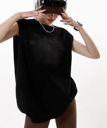 ヴィンテージ加工ロゴタンクトップ/ウォッシュ加工スリーブレスTシャツ
