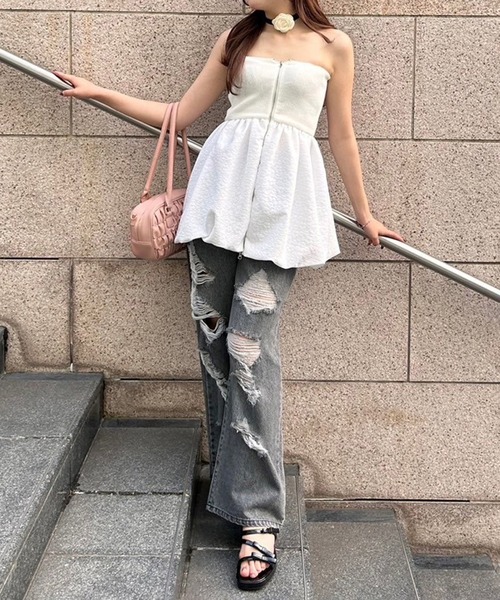 one after another NICE CLAUP（ワンアフターアナザーナイスクラップ）の「ダメージデニムワイドパンツ【SMサイズ展開】（デニムパンツ・レディース・サックスブルー/ブラック/ブルー・MEDIUM/SMALL）」の18枚目の写真