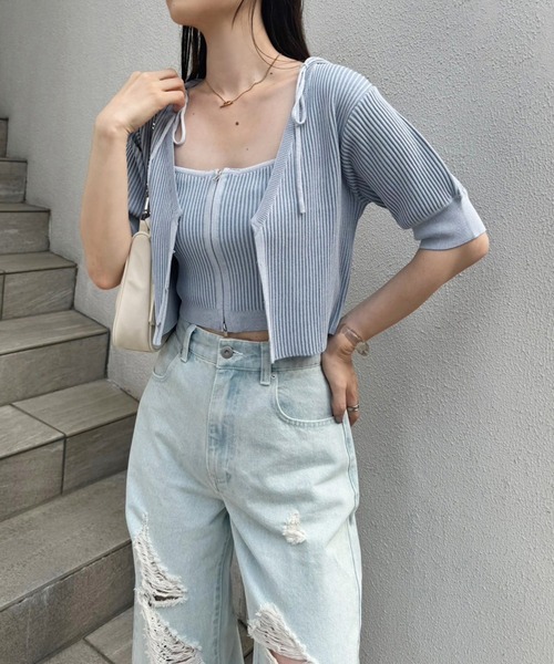 one after another NICE CLAUP（ワンアフターアナザーナイスクラップ）の「ダメージデニムワイドパンツ【SMサイズ展開】（デニムパンツ・レディース・サックスブルー/ブラック/ブルー・MEDIUM/SMALL）」の5枚目の写真