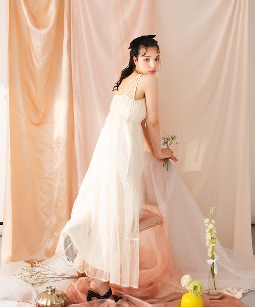 fupel(フぺル)の「switched tulle ribbon cami dress / 切り替えチュールキャミワンピース(ワンピース・レディース・アイボリー/ブラック・FREE)」の6枚目の写真