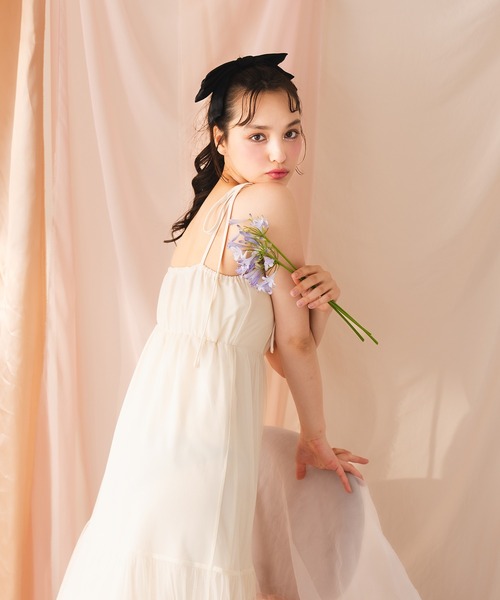 fupel(フぺル)の「switched tulle ribbon cami dress / 切り替えチュールキャミワンピース(ワンピース・レディース・アイボリー/ブラック・FREE)」の10枚目の写真