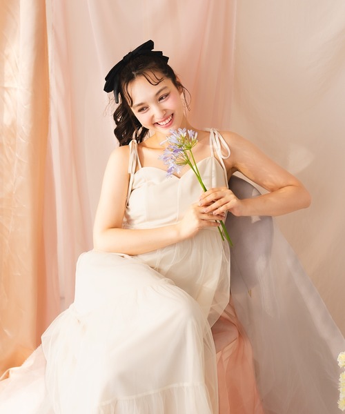 fupel(フぺル)の「switched tulle ribbon cami dress / 切り替えチュールキャミワンピース(ワンピース・レディース・アイボリー/ブラック・FREE)」の9枚目の写真