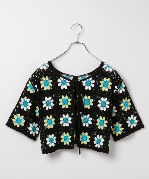 PAGEBOY（ページボーイ）の「クロシェライクリボン半袖トップス（ニット/セーター・レディース・ブラック/ホワイト×ブラック/ブルー・FREE）」の11枚目の写真