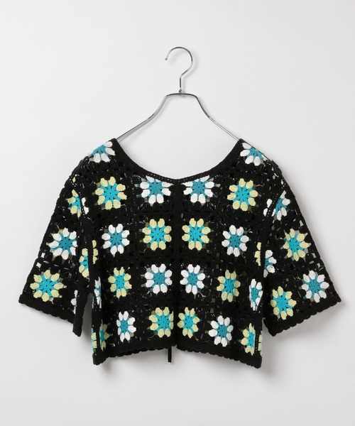 PAGEBOY（ページボーイ）の「クロシェライクリボン半袖トップス（ニット/セーター・レディース・ブラック/ホワイト×ブラック/ブルー・FREE）」の12枚目の写真