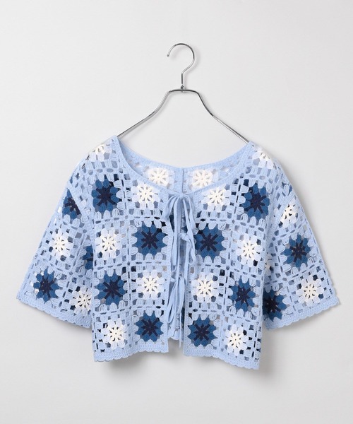 PAGEBOY（ページボーイ）の「クロシェライクリボン半袖トップス（ニット/セーター・レディース・ブラック/ホワイト×ブラック/ブルー・FREE）」の20枚目の写真