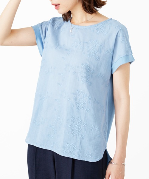 BELLUNA PLUS（ベルーナ）の「刺しゅうレース切替プルオーバー（Tシャツ/カットソー・レディース・イエロー/ブルー/ライトグリーン/コーラル・MEDIUM/LARGE/X-LARGE）」の13枚目の写真