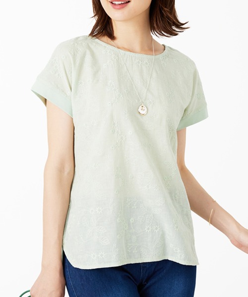 BELLUNA PLUS（ベルーナ）の「刺しゅうレース切替プルオーバー（Tシャツ/カットソー・レディース・イエロー/ブルー/ライトグリーン/コーラル・MEDIUM/LARGE/X-LARGE）」の19枚目の写真