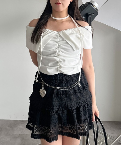 セール】【apres jour mignon SOIE】タイ付きオフショルトップス