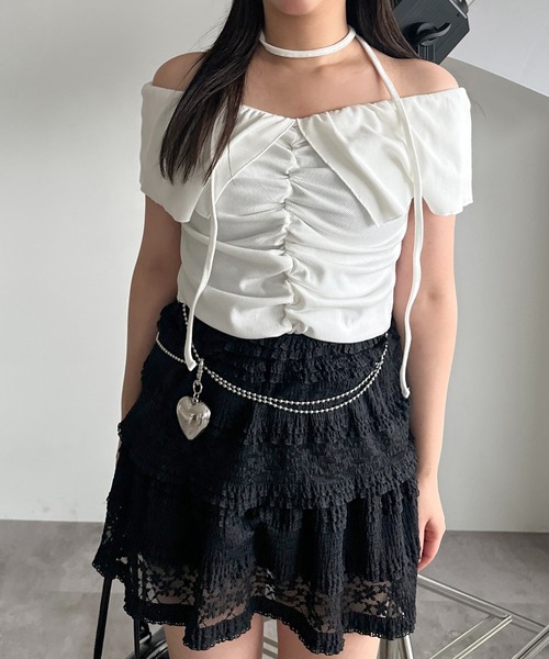 apres jour mignon(アプレジュールミニョン)の「【apres jour mignon SOIE】タイ付きオフショルトップス【ZOZOTOWN限定アイテム】(Tシャツ/カットソー・レディース・ブラック/チャコールグレー/オフホワイト・フリー/X-LARGE)」の8枚目の写真