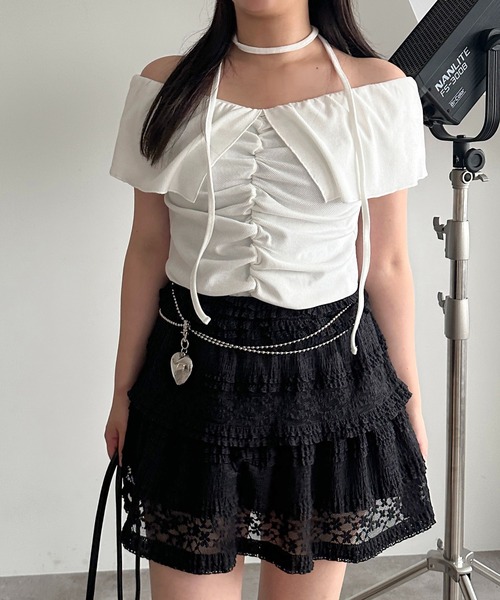 apres jour mignon(アプレジュールミニョン)の「【apres jour mignon SOIE】タイ付きオフショルトップス【ZOZOTOWN限定アイテム】(Tシャツ/カットソー・レディース・ブラック/チャコールグレー/オフホワイト・フリー/X-LARGE)」の9枚目の写真