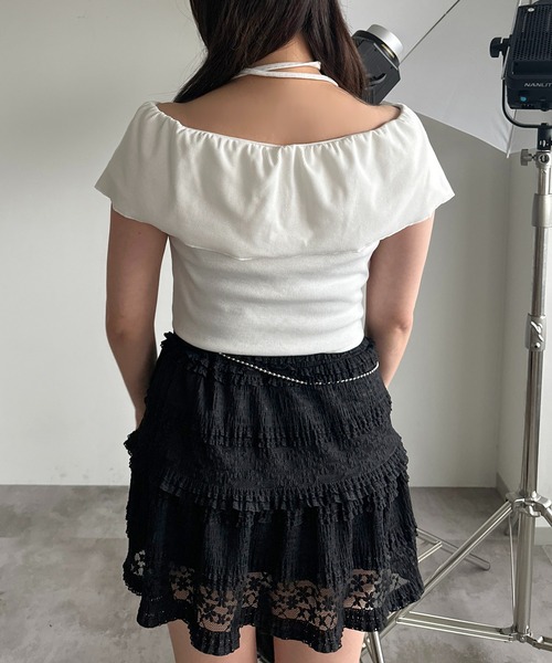 apres jour mignon(アプレジュールミニョン)の「【apres jour mignon SOIE】タイ付きオフショルトップス【ZOZOTOWN限定アイテム】(Tシャツ/カットソー・レディース・ブラック/チャコールグレー/オフホワイト・フリー/X-LARGE)」の10枚目の写真