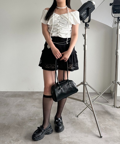 apres jour mignon(アプレジュールミニョン)の「【apres jour mignon SOIE】タイ付きオフショルトップス【ZOZOTOWN限定アイテム】(Tシャツ/カットソー・レディース・ブラック/チャコールグレー/オフホワイト・フリー/X-LARGE)」の11枚目の写真