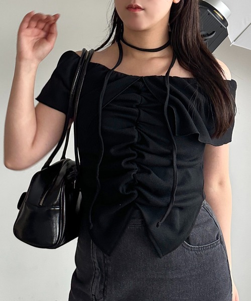 apres jour mignon(アプレジュールミニョン)の「【apres jour mignon SOIE】タイ付きオフショルトップス【ZOZOTOWN限定アイテム】(Tシャツ/カットソー・レディース・ブラック/チャコールグレー/オフホワイト・フリー/X-LARGE)」の14枚目の写真