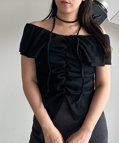 apres jour mignon(アプレジュールミニョン)の「【apres jour mignon SOIE】タイ付きオフショルトップス【ZOZOTOWN限定アイテム】(Tシャツ/カットソー・レディース・ブラック/チャコールグレー/オフホワイト・フリー/X-LARGE)」の15枚目の写真