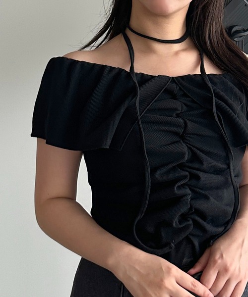 apres jour mignon(アプレジュールミニョン)の「【apres jour mignon SOIE】タイ付きオフショルトップス【ZOZOTOWN限定アイテム】(Tシャツ/カットソー・レディース・ブラック/チャコールグレー/オフホワイト・フリー/X-LARGE)」の16枚目の写真