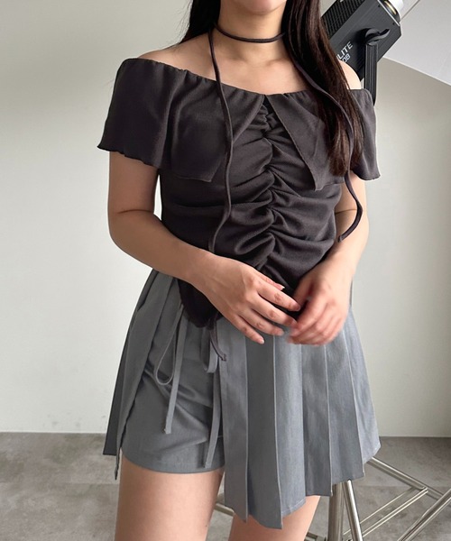 apres jour mignon(アプレジュールミニョン)の「【apres jour mignon SOIE】タイ付きオフショルトップス【ZOZOTOWN限定アイテム】(Tシャツ/カットソー・レディース・ブラック/チャコールグレー/オフホワイト・フリー/X-LARGE)」の20枚目の写真