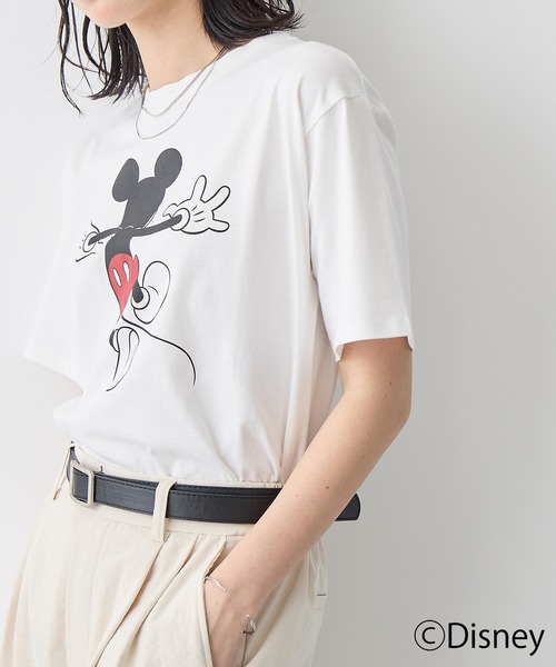for/c（フォーシー）の「DISNEY MICKEY MOUSE / Tシャツ（タイプA）【サスティナブル】（Tシャツ/カットソー・レディース・オフホワイト/スミクロ・M/L/LL）」の5枚目の写真
