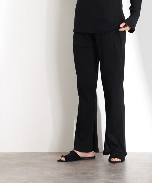 ElegChic（エレグシック）の「裾 スリット ストレートカットパンツ（スウェットパンツ・レディース・ブラック/グレー系その他/キャメル・M/L/XL/3L/4L）」の4枚目の写真