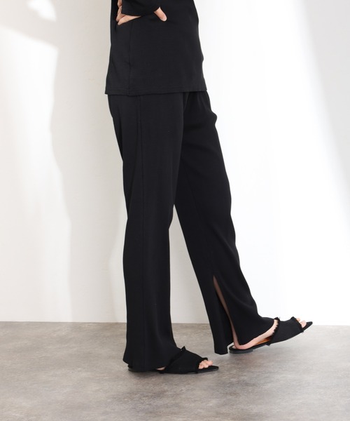 ElegChic（エレグシック）の「裾 スリット ストレートカットパンツ（スウェットパンツ・レディース・ブラック/グレー系その他/キャメル・M/L/XL/3L/4L）」の5枚目の写真