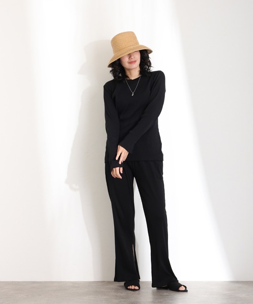 ElegChic（エレグシック）の「裾 スリット ストレートカットパンツ（スウェットパンツ・レディース・ブラック/グレー系その他/キャメル・M/L/XL/3L/4L）」の7枚目の写真