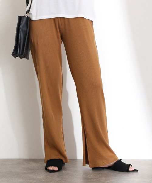 ElegChic（エレグシック）の「裾 スリット ストレートカットパンツ（スウェットパンツ・レディース・ブラック/グレー系その他/キャメル・M/L/XL/3L/4L）」の8枚目の写真