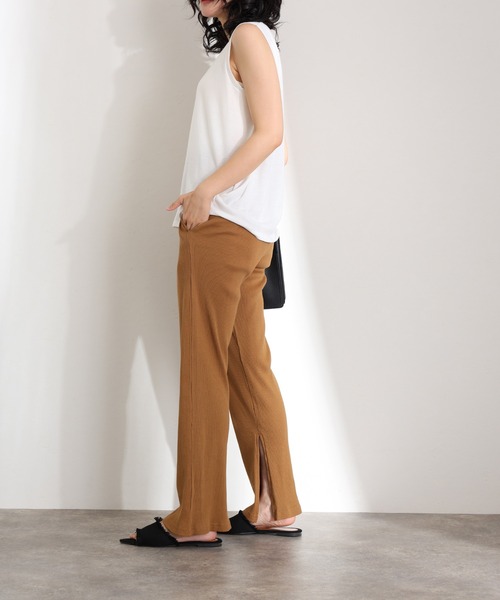 ElegChic（エレグシック）の「裾 スリット ストレートカットパンツ（スウェットパンツ・レディース・ブラック/グレー系その他/キャメル・M/L/XL/3L/4L）」の9枚目の写真