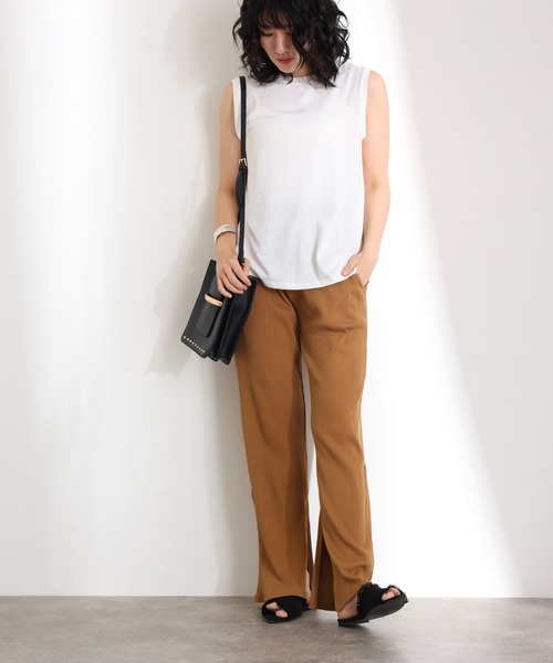 ElegChic（エレグシック）の「裾 スリット ストレートカットパンツ（スウェットパンツ・レディース・ブラック/グレー系その他/キャメル・M/L/XL/3L/4L）」の11枚目の写真