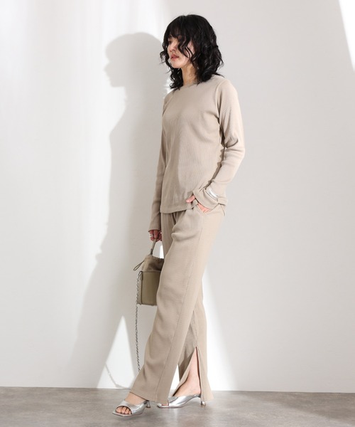 ElegChic（エレグシック）の「裾 スリット ストレートカットパンツ（スウェットパンツ・レディース・ブラック/グレー系その他/キャメル・M/L/XL/3L/4L）」の15枚目の写真