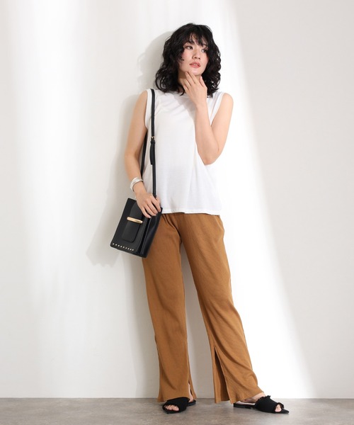 ElegChic（エレグシック）の「裾 スリット ストレートカットパンツ（スウェットパンツ・レディース・ブラック/グレー系その他/キャメル・M/L/XL/3L/4L）」の20枚目の写真