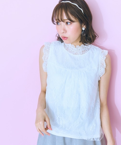 marun（マルン）の「＜大きいサイズ＞ レースタンクトップ marun（タンクトップ・レディース・ブラック/オフホワイト・5L/4L/3L/LL/L）」の2枚目の写真