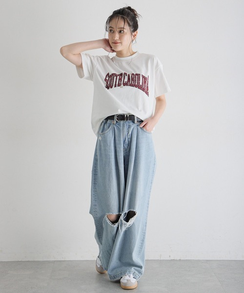 RAGEBLUE（レイジブルー）の「フラワー刺繍/カレッジロゴBIGTシャツ（Tシャツ/カットソー・レディース・ホワイト/ブラック・FREE）」の7枚目の写真