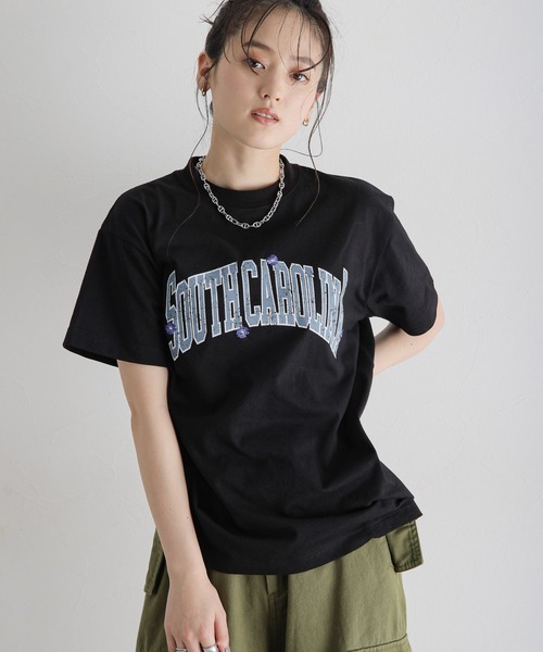 RAGEBLUE（レイジブルー）の「フラワー刺繍/カレッジロゴBIGTシャツ（Tシャツ/カットソー・レディース・ホワイト/ブラック・FREE）」の18枚目の写真