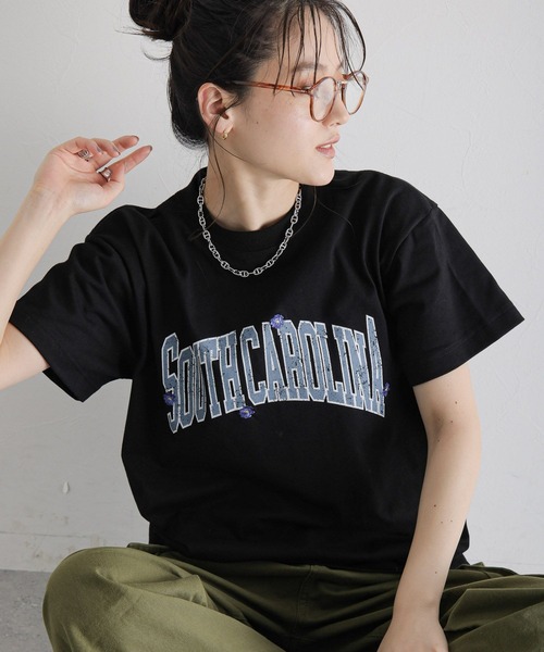 RAGEBLUE（レイジブルー）の「フラワー刺繍/カレッジロゴBIGTシャツ（Tシャツ/カットソー・レディース・ホワイト/ブラック・FREE）」の16枚目の写真