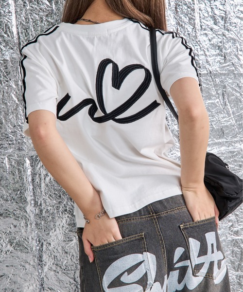 セール】ライン入り刺繍リボンTシャツ【低身長さん向けSサイズ