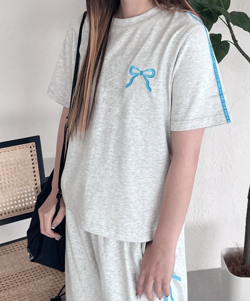 【THEAIRTOWN】リボン レース フリル ライン Tシャツ♥ セール】レースリボンリメイクTシャツ（Tシャツ/カットソー