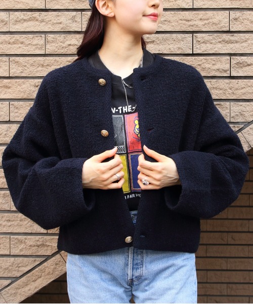 ORCIVAL（オーシバル）の「ORCIVAL/オーシバル　クルーネックカーディガン　BOUCLE KNIT CREWNECK CARDIGAN　OR-D0106 BCK（カーディガン/ボレロ・レディース・ネイビー/チャコールグレー・1）」の4枚目の写真