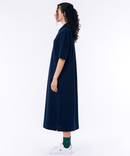 ラコステ ルーズフィット5分袖ポロドレス ポロワンピース　ネイビー LACOSTE シャツワンピース ルーズフィット5分袖ポロドレス