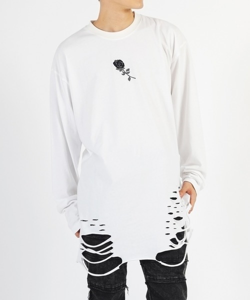 REGIEVO(レジエボ)の「【REGIEVO】 クラッシュロング丈 ロンTee ロングスリーブ(Tシャツ/カットソー・メンズ・ホワイト系その他/ブラック/オフホワイト/ブラック系その他・LARGE/MEDIUM)」の6枚目の写真