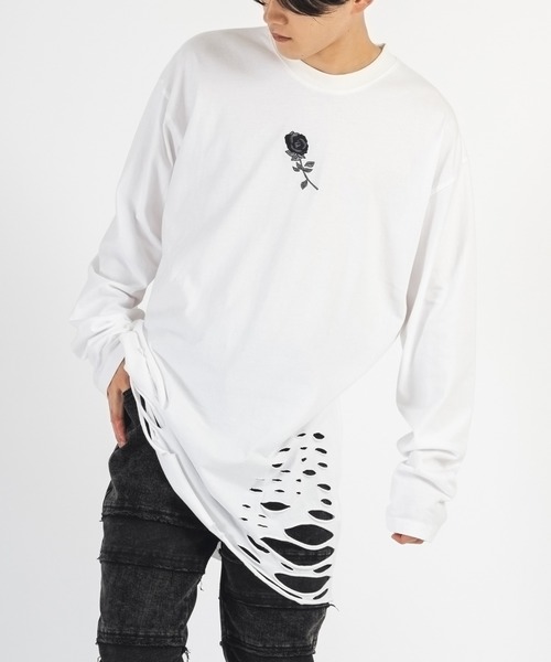 REGIEVO(レジエボ)の「【REGIEVO】 クラッシュロング丈 ロンTee ロングスリーブ(Tシャツ/カットソー・メンズ・ホワイト系その他/ブラック/オフホワイト/ブラック系その他・LARGE/MEDIUM)」の7枚目の写真