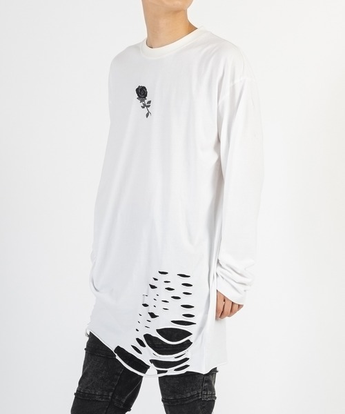 REGIEVO(レジエボ)の「【REGIEVO】 クラッシュロング丈 ロンTee ロングスリーブ(Tシャツ/カットソー・メンズ・ホワイト系その他/ブラック/オフホワイト/ブラック系その他・LARGE/MEDIUM)」の8枚目の写真