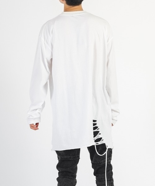 REGIEVO(レジエボ)の「【REGIEVO】 クラッシュロング丈 ロンTee ロングスリーブ(Tシャツ/カットソー・メンズ・ホワイト系その他/ブラック/オフホワイト/ブラック系その他・LARGE/MEDIUM)」の9枚目の写真