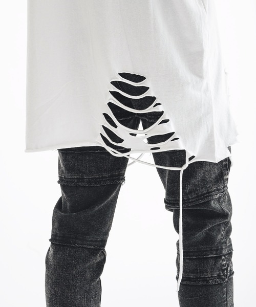 REGIEVO(レジエボ)の「【REGIEVO】 クラッシュロング丈 ロンTee ロングスリーブ(Tシャツ/カットソー・メンズ・ホワイト系その他/ブラック/オフホワイト/ブラック系その他・LARGE/MEDIUM)」の12枚目の写真