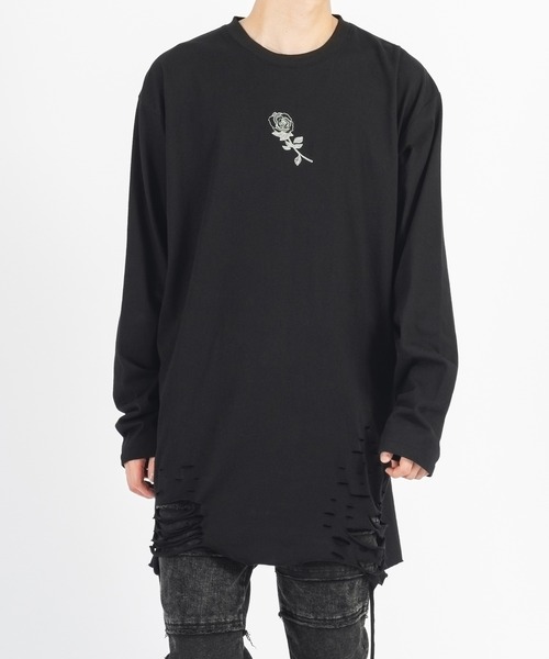 REGIEVO(レジエボ)の「【REGIEVO】 クラッシュロング丈 ロンTee ロングスリーブ(Tシャツ/カットソー・メンズ・ホワイト系その他/ブラック/オフホワイト/ブラック系その他・LARGE/MEDIUM)」の13枚目の写真