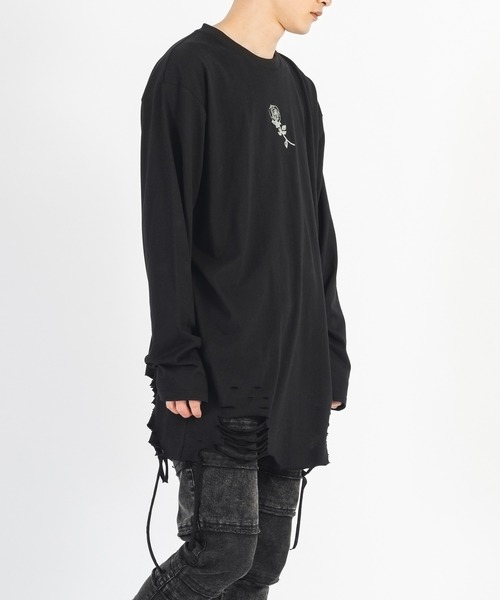 REGIEVO(レジエボ)の「【REGIEVO】 クラッシュロング丈 ロンTee ロングスリーブ(Tシャツ/カットソー・メンズ・ホワイト系その他/ブラック/オフホワイト/ブラック系その他・LARGE/MEDIUM)」の14枚目の写真