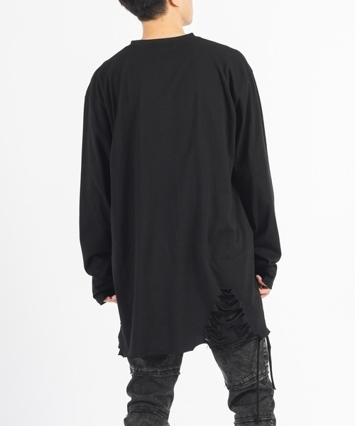 REGIEVO(レジエボ)の「【REGIEVO】 クラッシュロング丈 ロンTee ロングスリーブ(Tシャツ/カットソー・メンズ・ホワイト系その他/ブラック/オフホワイト/ブラック系その他・LARGE/MEDIUM)」の15枚目の写真