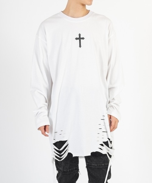 REGIEVO(レジエボ)の「【REGIEVO】 クラッシュロング丈 ロンTee ロングスリーブ(Tシャツ/カットソー・メンズ・ホワイト系その他/ブラック/オフホワイト/ブラック系その他・LARGE/MEDIUM)」の16枚目の写真