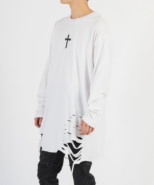 REGIEVO(レジエボ)の「【REGIEVO】 クラッシュロング丈 ロンTee ロングスリーブ(Tシャツ/カットソー・メンズ・ホワイト系その他/ブラック/オフホワイト/ブラック系その他・LARGE/MEDIUM)」の17枚目の写真